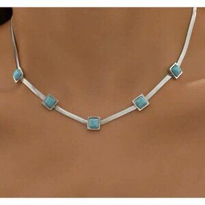 Silver plated Square turquoise necklace Snake Stainless Steel men womens jewelry